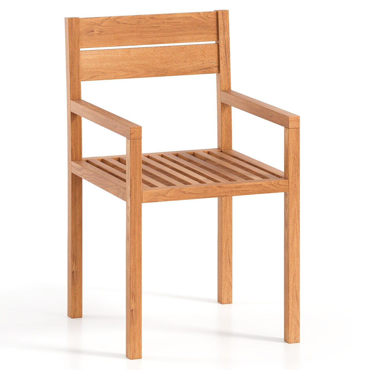Natural Teak Wood Patio Armchair with Slatted Seat and Backrest Perfect for Garden Use
